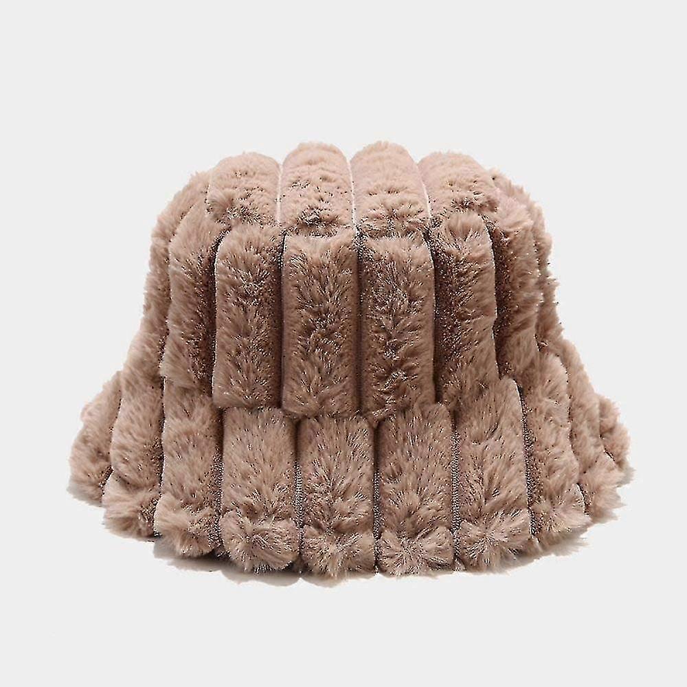Cau De Pcheur - Mode Hiver Marron Fausse Rure Peluche Seau Caux Pour Femmes Extrieur Chaud Soleil Cau Doux Ray Pcheur Casquette Glise