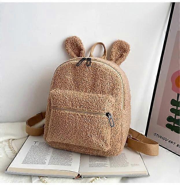 Embroidery Fuzzy Rabbit Backpack Fluffy Plush School Bag With Bunny Ears Zipper-Open Plush Shoulder Bag For Girls Backpacks