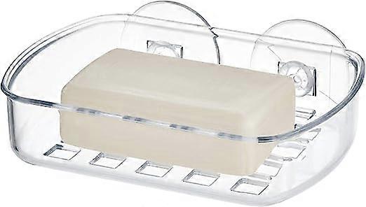 Basic soap dish, plastic soap holder with two strong suction cups, transparent