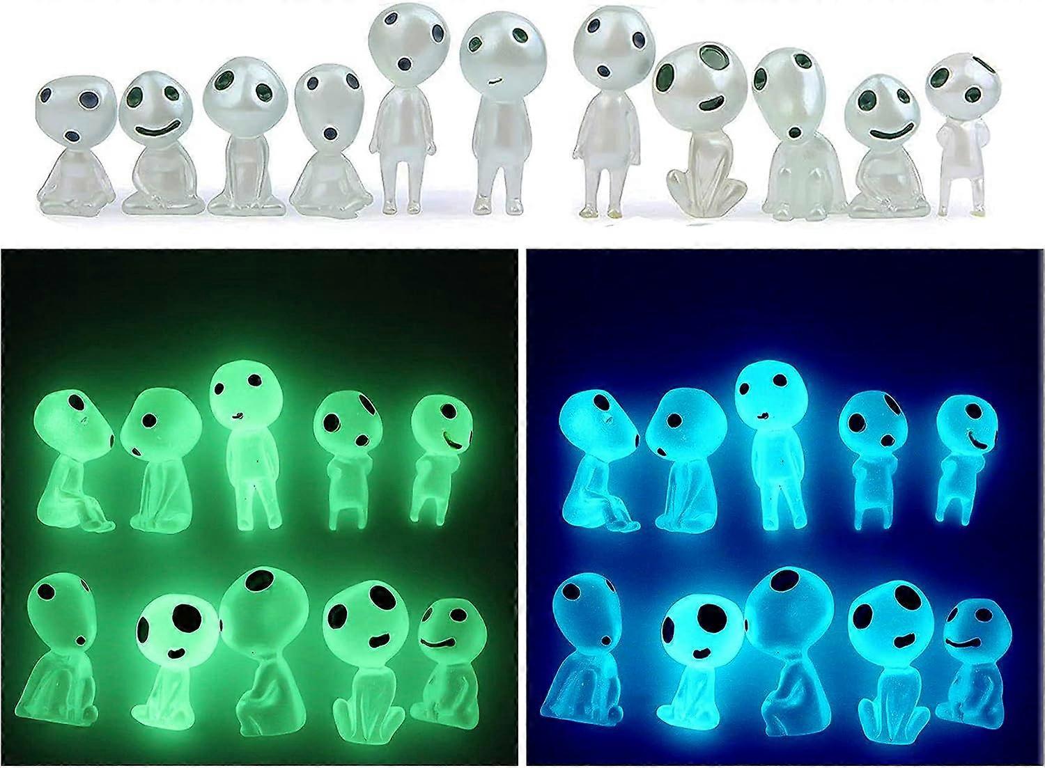 Blue Green Garden Gnome Statue Figurine, 20 Pieces Princess Mononoke Tree Spirit Luminous Outdoor Lawn Decor Gardening Decoration Potted Figurine for 