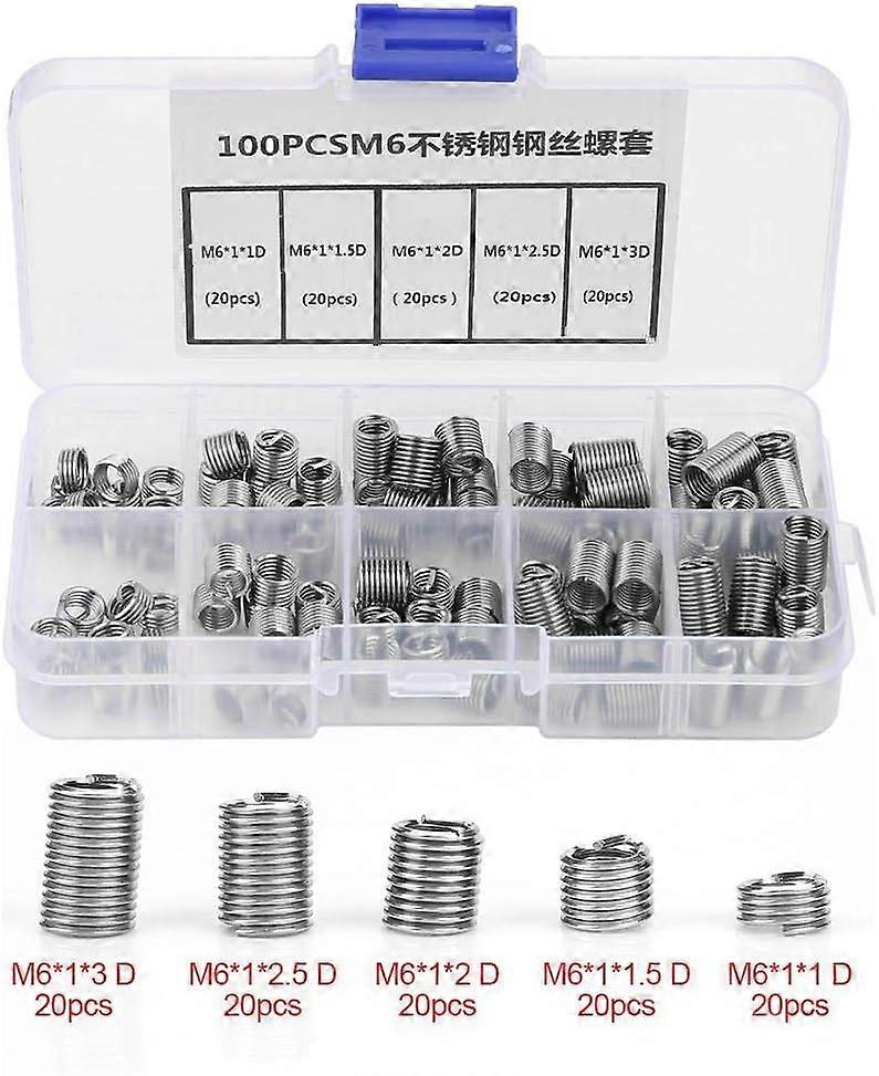 M6 Threaded Insert, 100pcs M6 Thread Inserts Stainless Steel Spiral Thread Helical Thread Inserts