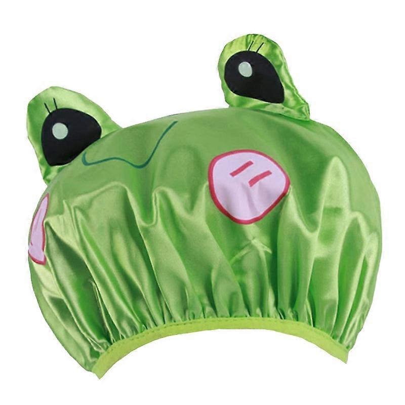 Double Layer Shower Cap Ear Design Polyester Fadeless Clear Printed Bath Cap for Household JIKAIX