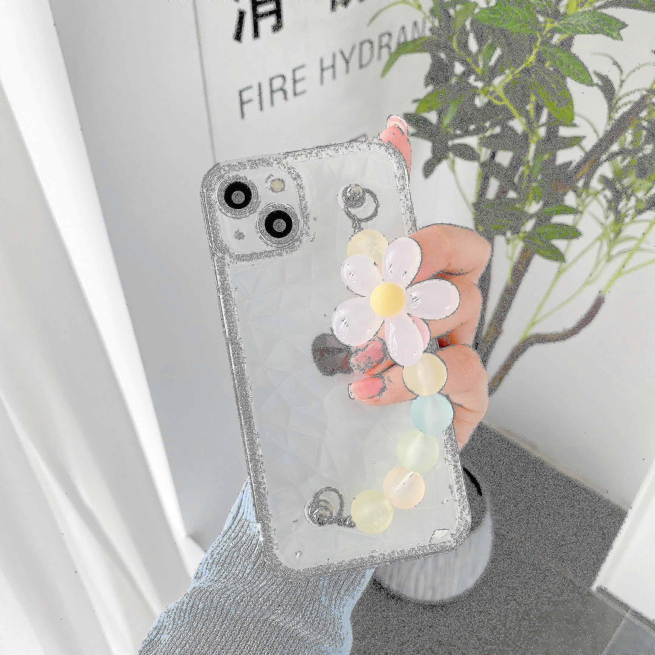 Clear Phone Case For Iphone 13/12/11 Pro Max Soft Silicone Cover With Flower Chain Bracelet