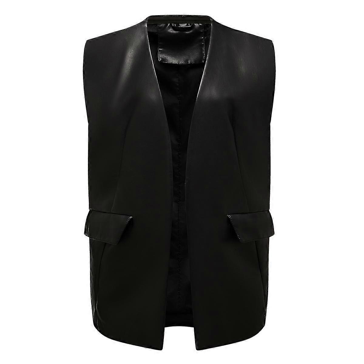 Naiwang Womens Leather Shiny Sleeveless Jacket Solid Color Slim Fit Lightweight Casual Leather Vest