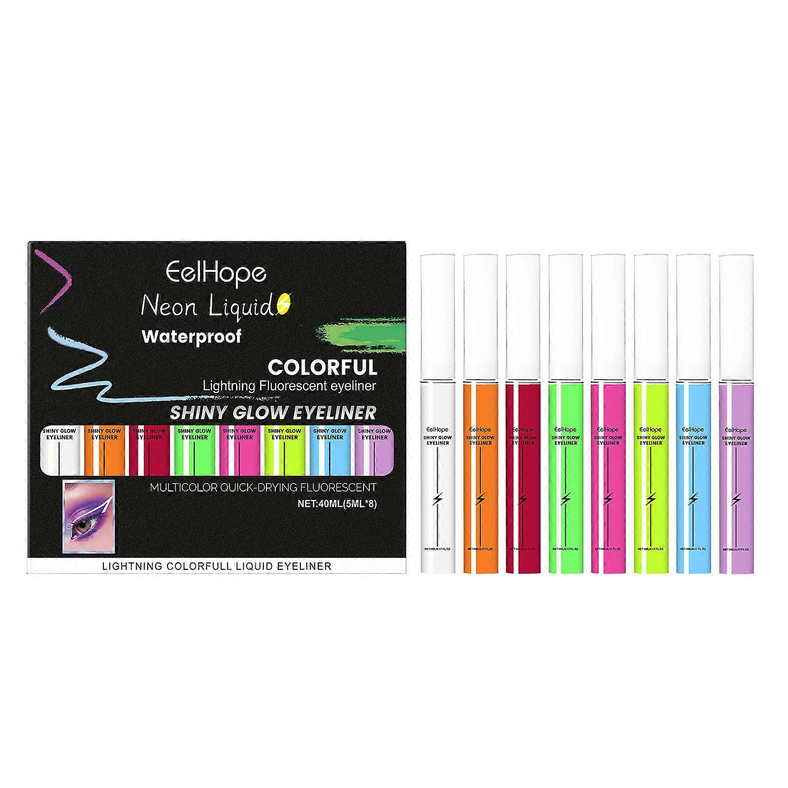 Charming Fluorescent Liquid Eyeliner Set - Vibrant, Long-Lasting, Safe for Sensitive Skin, 8x 5ml Portable Eyeliners for Bold Eye Makeup & On-the-Go T