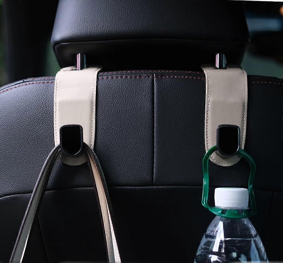 Auto Hooks, 2 Pcs Leather Car Storage Organiser Hooks, Universal Car Back Seat Headrest Hooks,for Hang Handbag Grocery Bags (Beige)