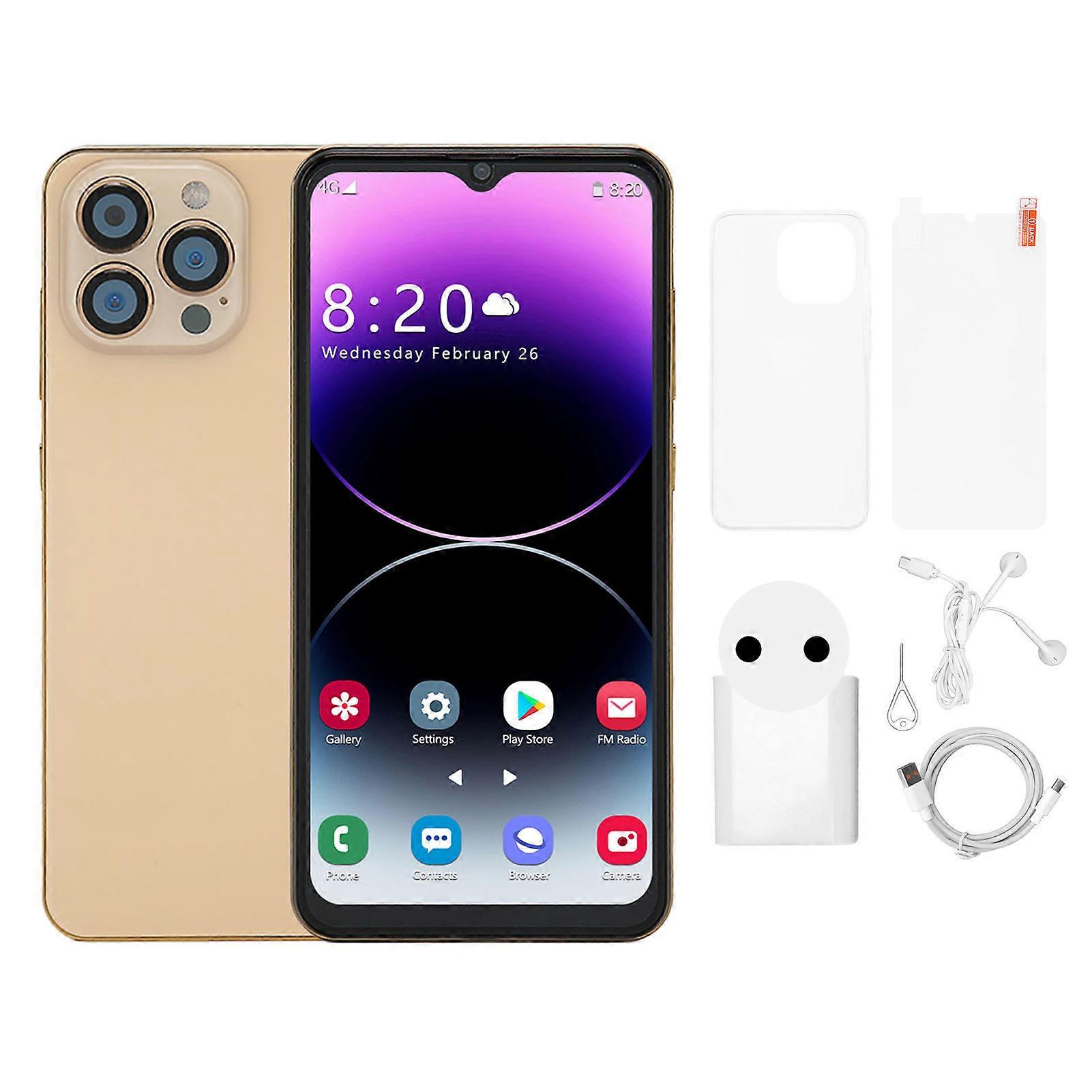 Gold 4G Smartphone, 6.52" FHD Screen, Dual SIM, Android 12, 32MP Camera, 5G WIFI, EU Plug