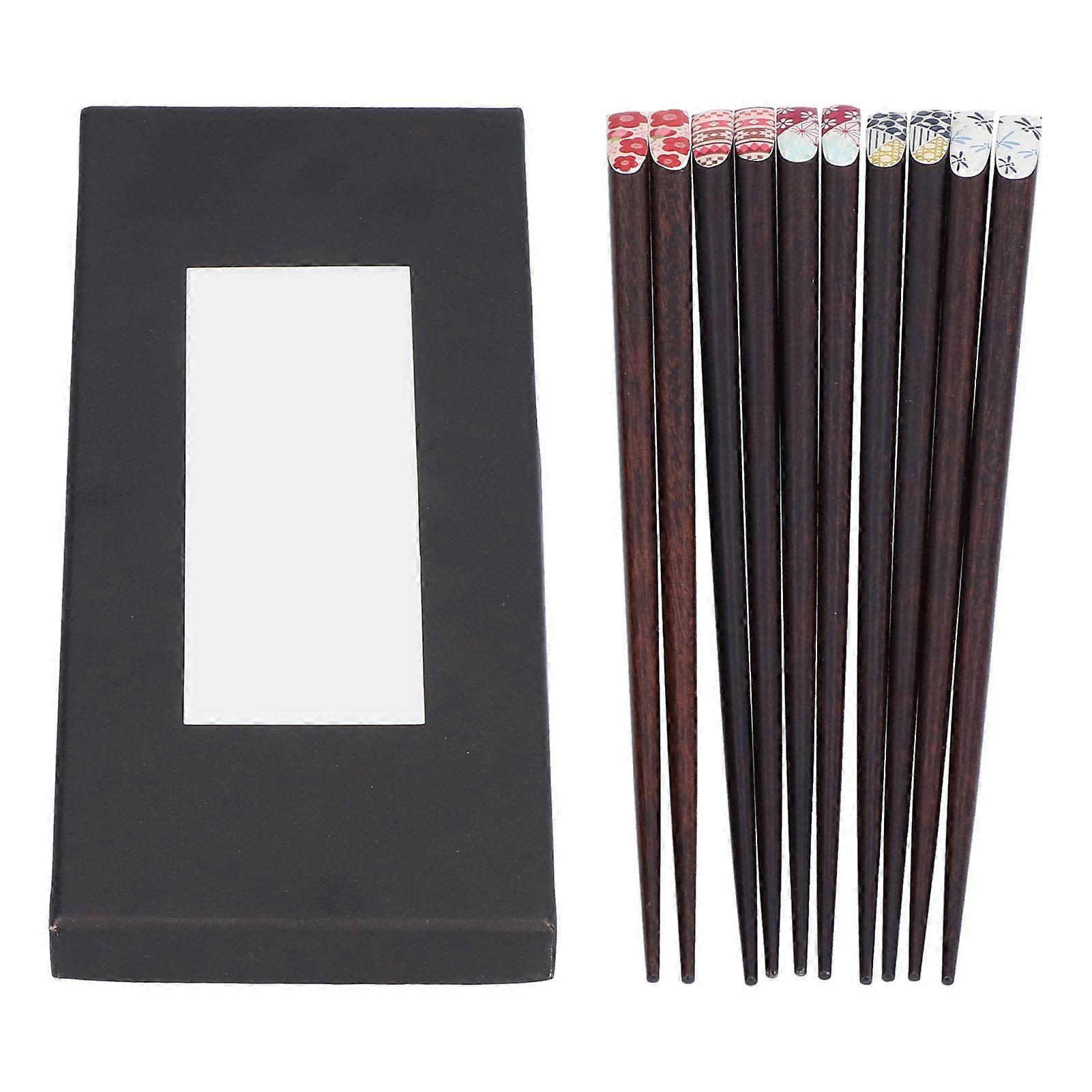 5 Pairs Chopsticks Household Wooden Printed Pointed Chopsticks Tableware for Home Restaurant