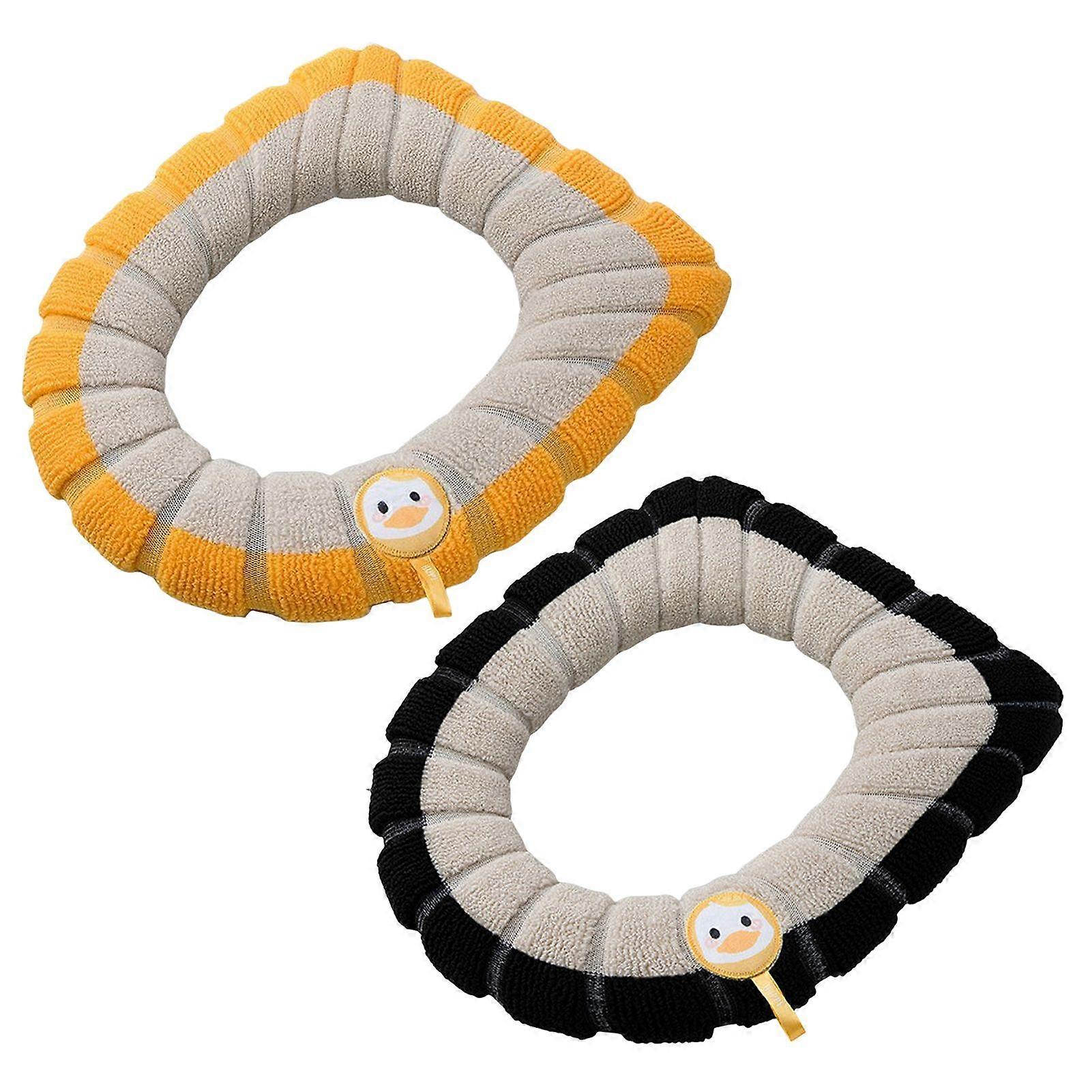 2Pcs Thicker Washable Toilet Seat Cover Pads Warmer Cloth with Handle Design Patchwork Color Autumn Winter Toilet Pad