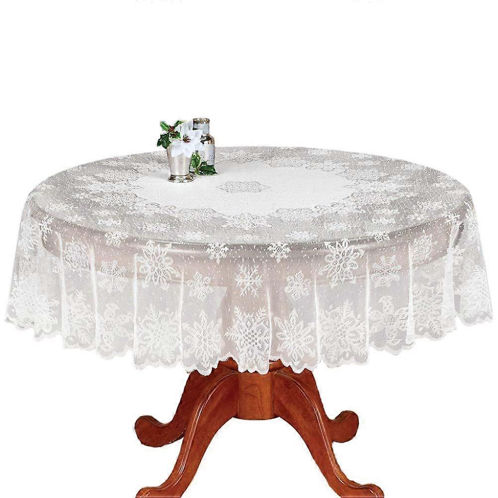 Christmas Tablecloth White Snowflake Lace Banquet Tablecloths Table Covers for Table Decorations Round
