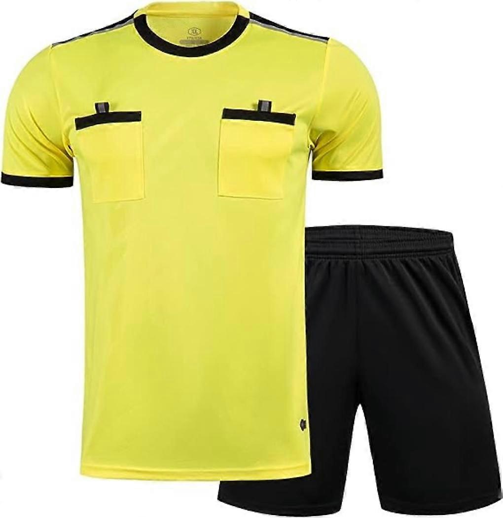 Men's Soccer Referee Uniform Short Sleeve Pro Referee Soccer Jersey - Includes Referee Jersey and Shorts Uniform Sports Fans Gifts for Men YouthL