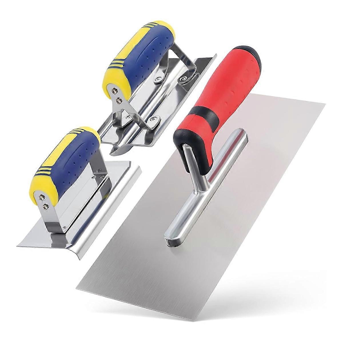3 Pack Sainless Steel Concrete Tools Set, Flat Finishing Trowel Concrete Hand Edger and Groover with Soft Grip