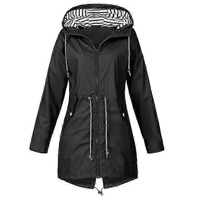 "Moda feminina com capuz ao ar livre com zíper à prova de vento Trench Coats casuais à prova d'água com cordão jaquetas de chuva Mountaineeri Feminino"