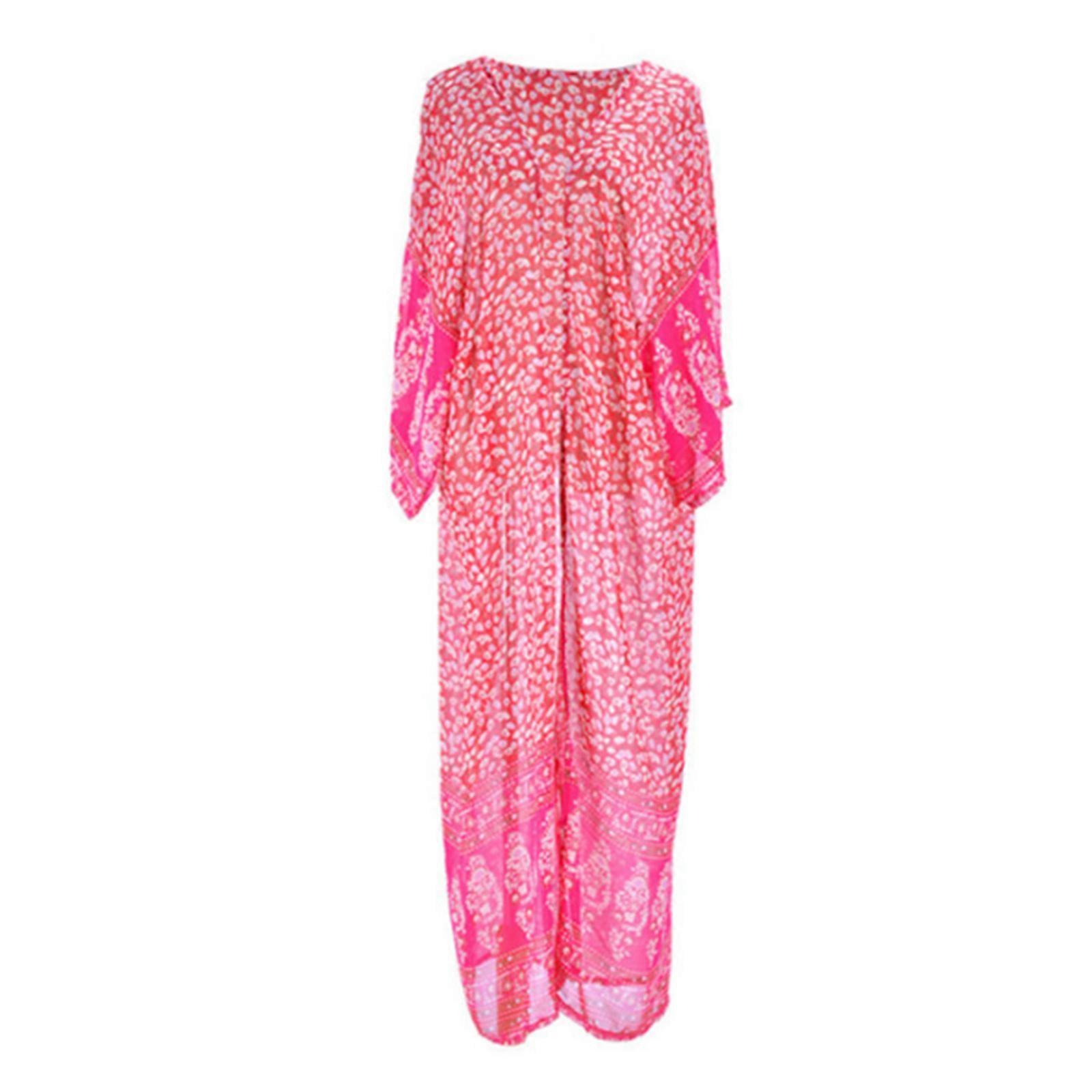 Womens Spring Vacation Chiffon Kimono Cardigan Bohemian Retro Red Paisley Floral