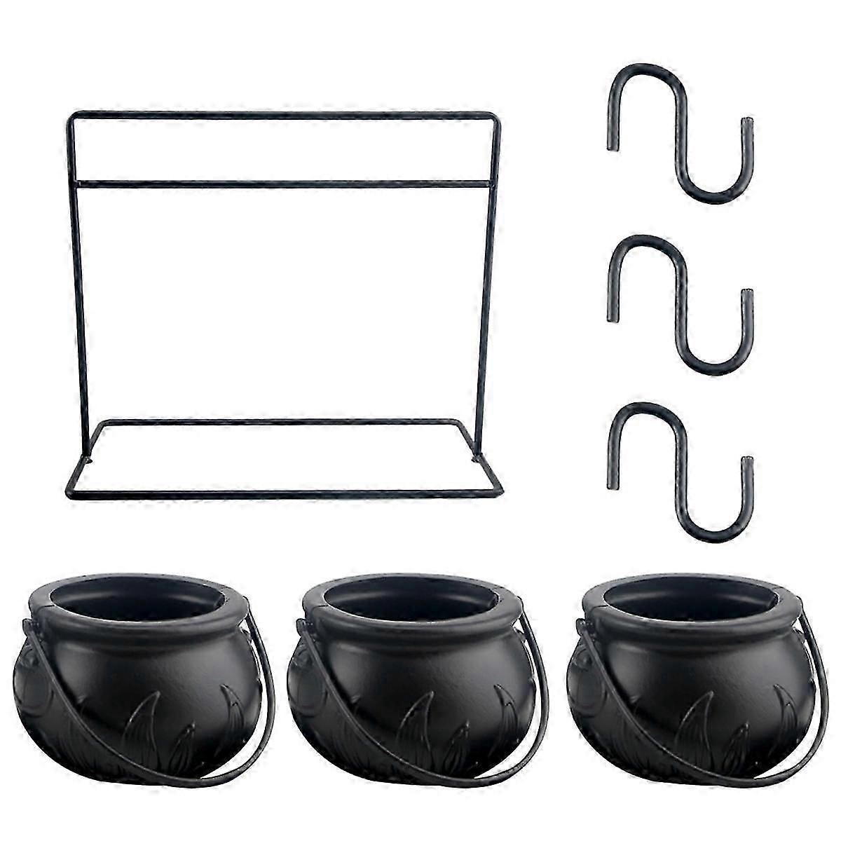3pcs Halloween Witch Cauldron Candy Bowl Cauldron Serving Bowls with Halloween Cauldron on Rack and