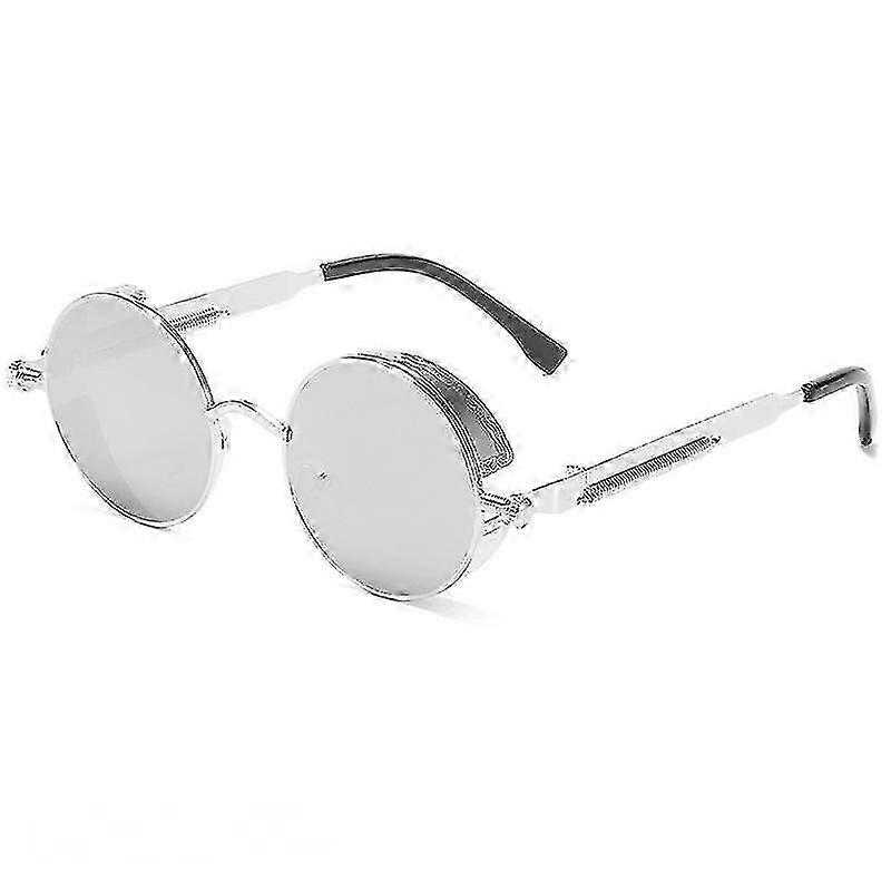 SBSG Retro Steampunk Style Unisex Inspired Round Metal Circle Polarized Sunglasses for Men and Women-Silver