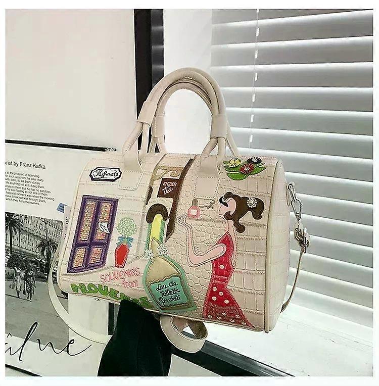 European and American embroidered three-dimensional women's bag new large capacity shoulder Boston bag trendy crossbody bag