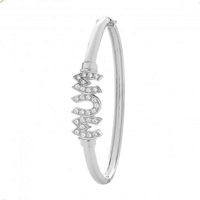 Acotis Silver Hinged Bangle Round Mum Zirconia G4029