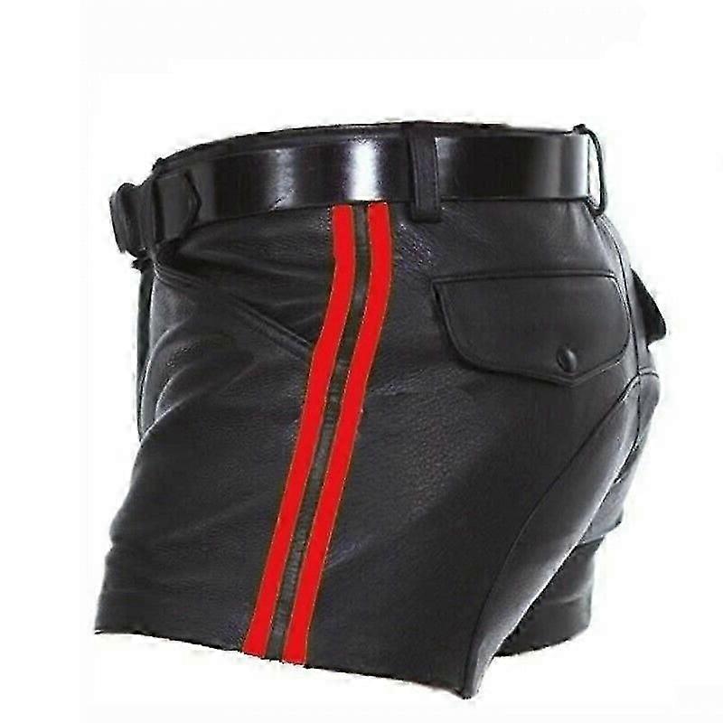 PU Striped Casual Short Leather Shorts, For Men