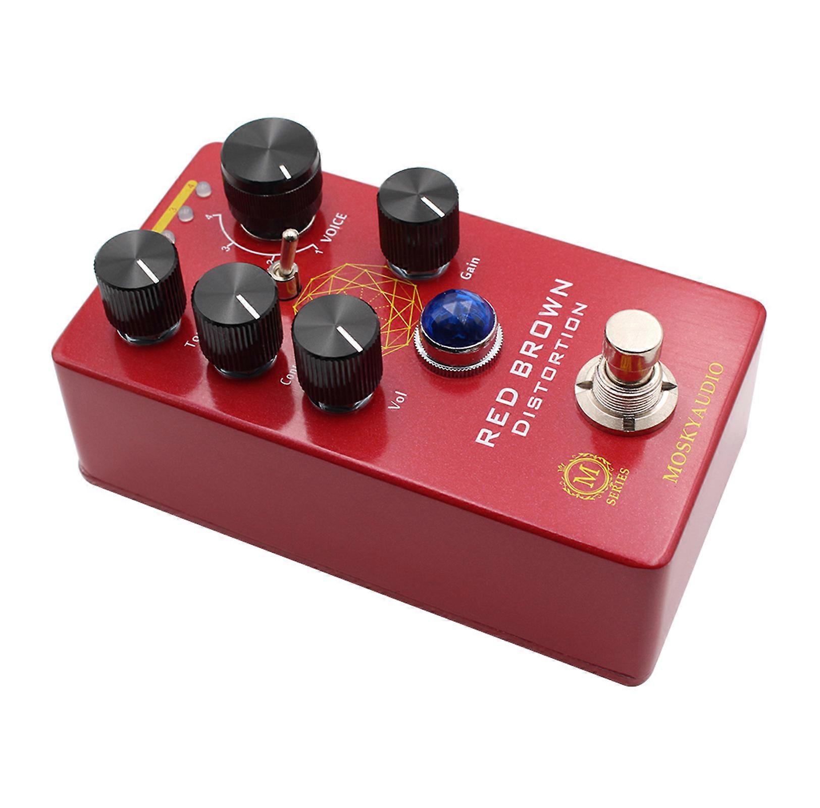 MOSKYO Guitar Distortion Effects Pedal RED BROWN Distortion Guitar Bass Effect Pedal Distortion and 4 Models With True Bypass DC 9V 6.35mm Input/