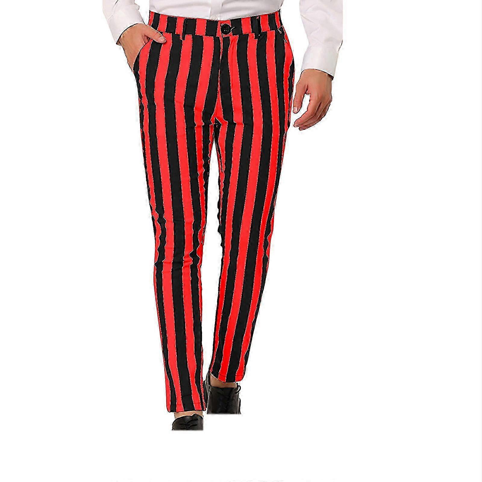 Personalized Men's Stripe Button Pocket Suit Pants, Casual Leggings
