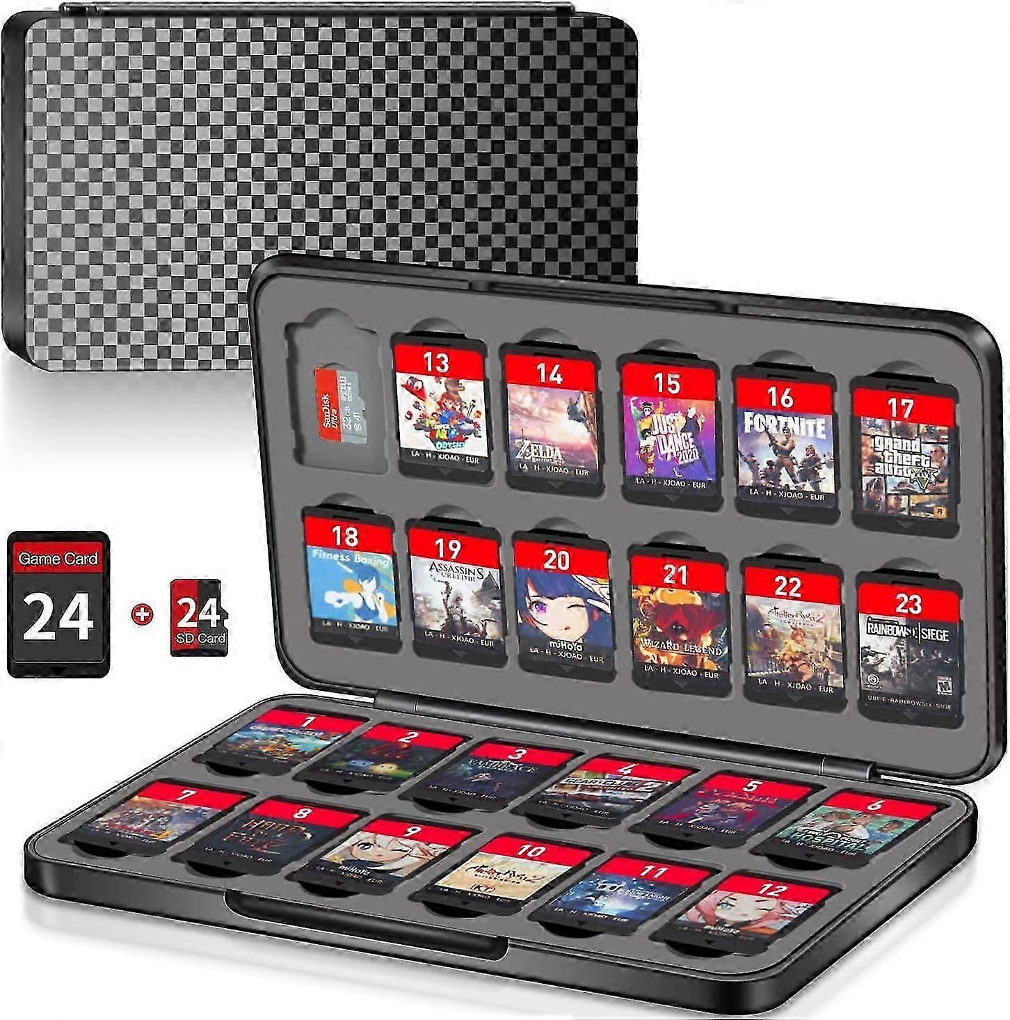 Switch Game Case Holder with 24 Cartridge Slots and 24 Micro SD Card Storage, Slim Portable Game Organizer Traveler Gift Accessories