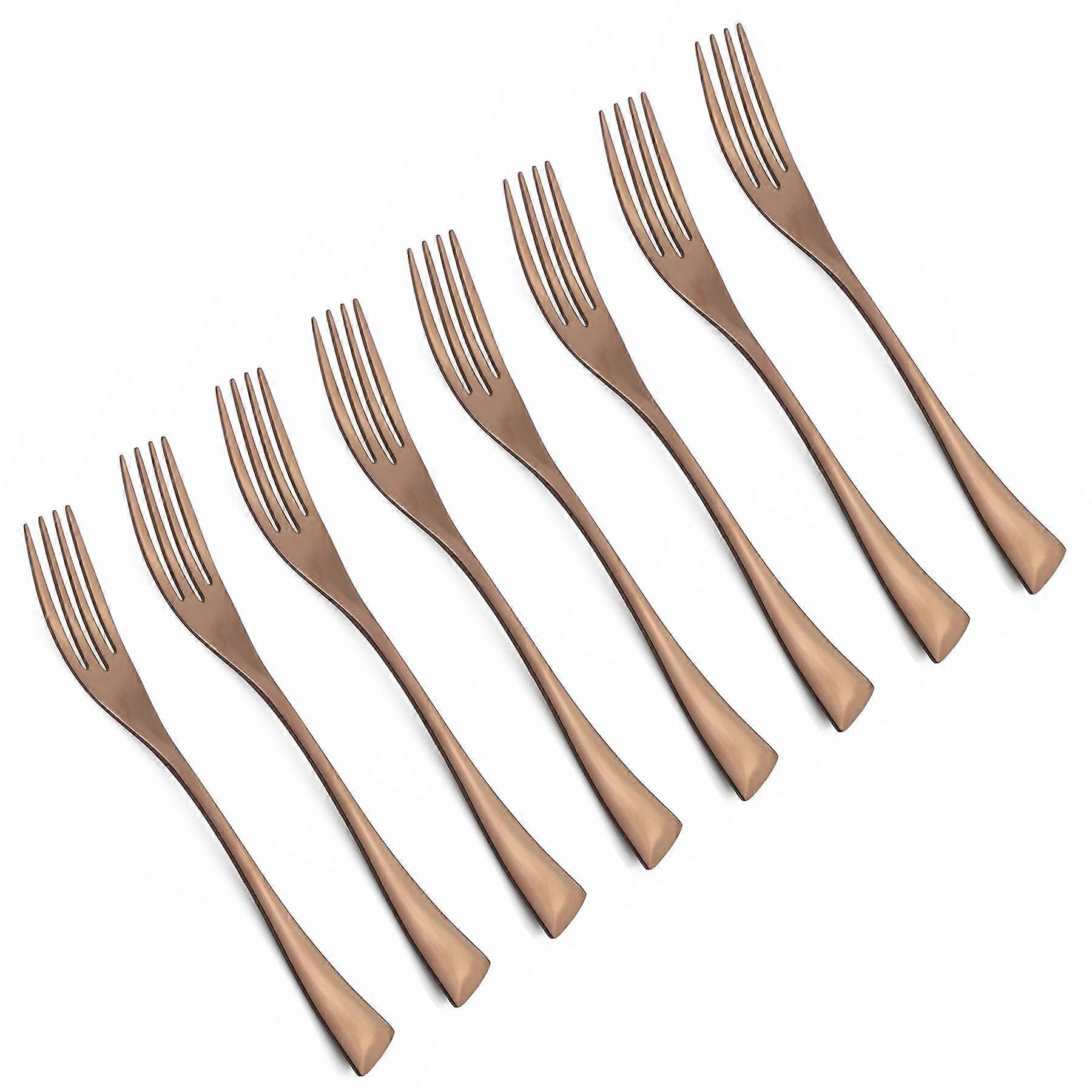 8 Pieces Dessert Fork Silverware Set Mirror Polishing Rose Gold