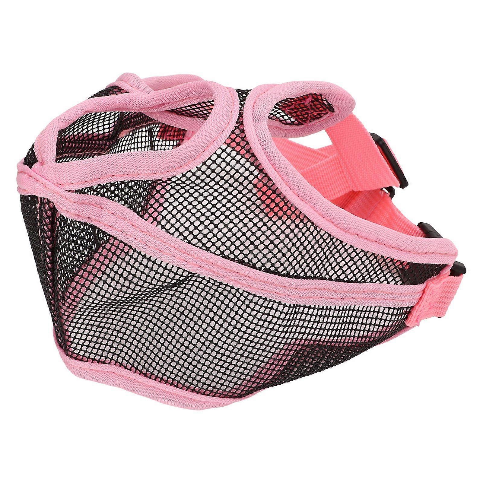 Short Snout Dog Muzzle Adjustable Breathable Prevent Biting Chewing Dog Mesh Muzzle for Bulldog Shar Pei Chihuahua Pink S