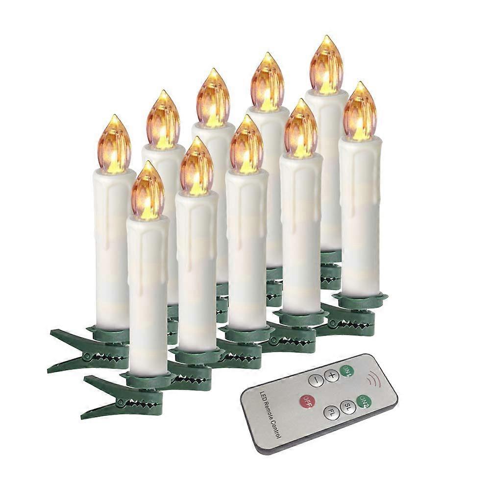 Houdlee LED Flameless Taper Candles Set of 10, 4 Inch Warm White Flickering Candles with Remote Control and Removable Clips for Weddings and Christmas