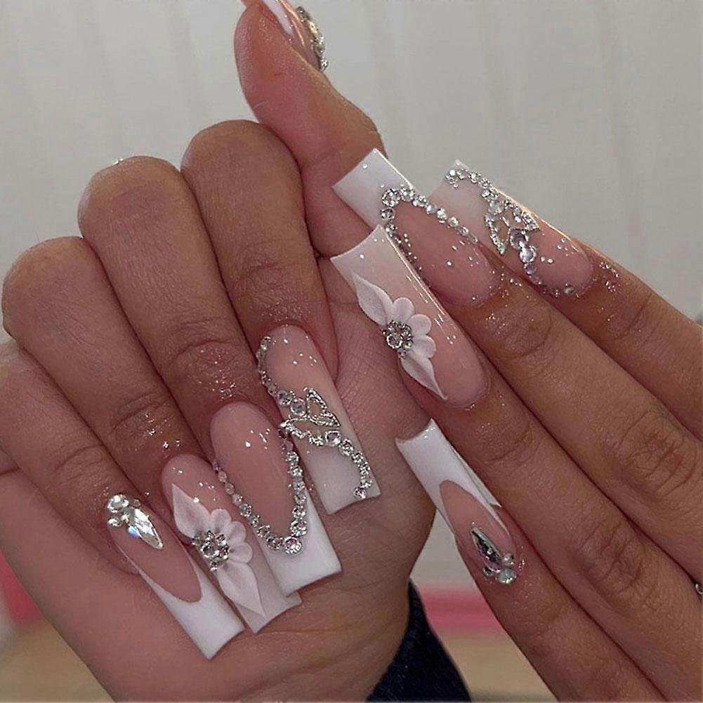 24pcs Coffin Shaped Fake Nails Nail Art