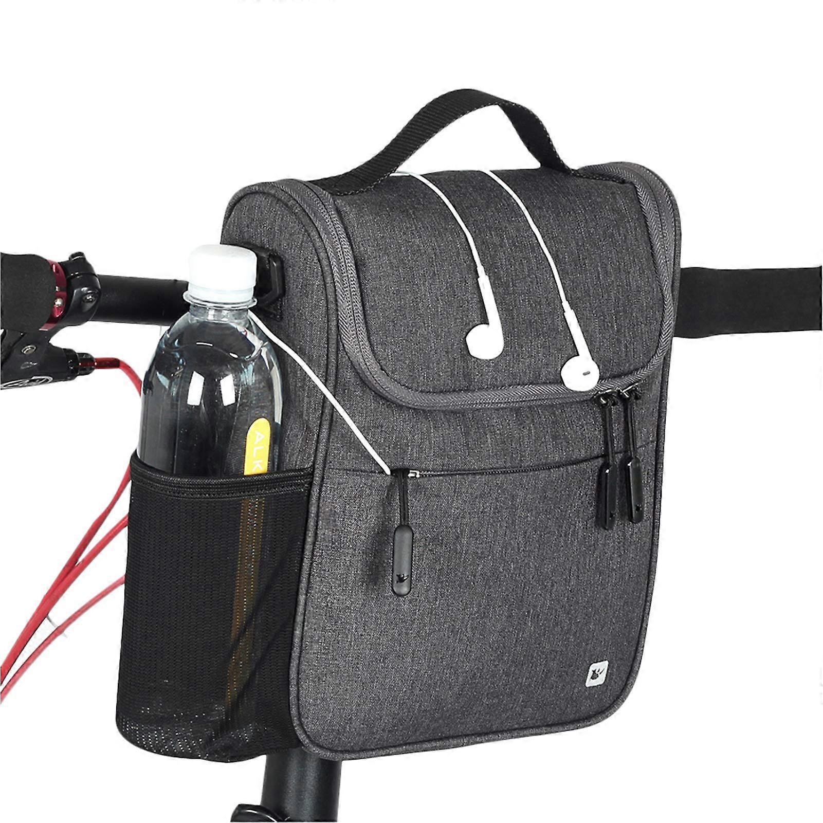 Waterproof Handlebar Bag Front Handlebar Bag Canvas Material Rain Cover Included Grey Color For Bike
