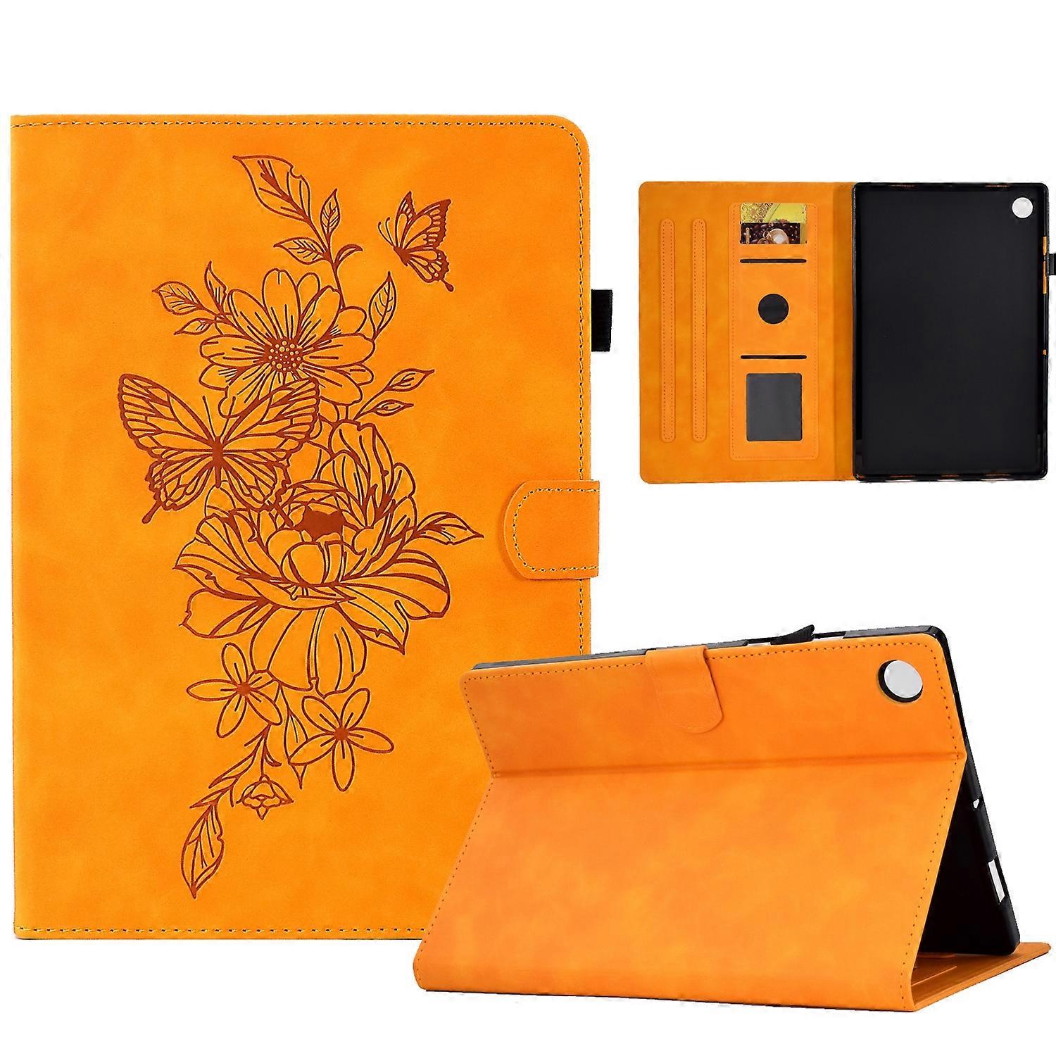 Peony Butterfly Embossed Leather Smart Tablet Case