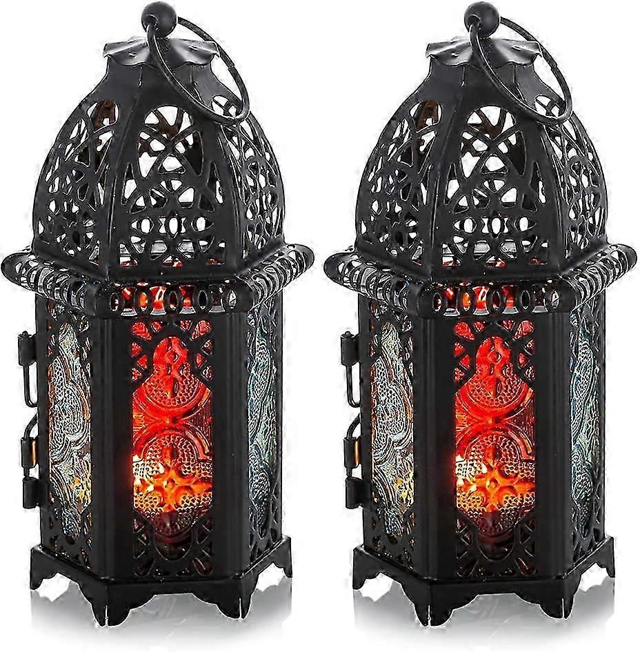 2 Pcs Small Candle Holder Hanging Glass Lanterns, Black