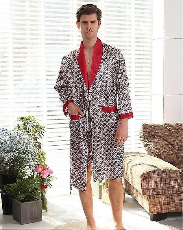 Men's Satin Robe With Shorts - Nightgown Soft Printed Bathrobes Pajamas