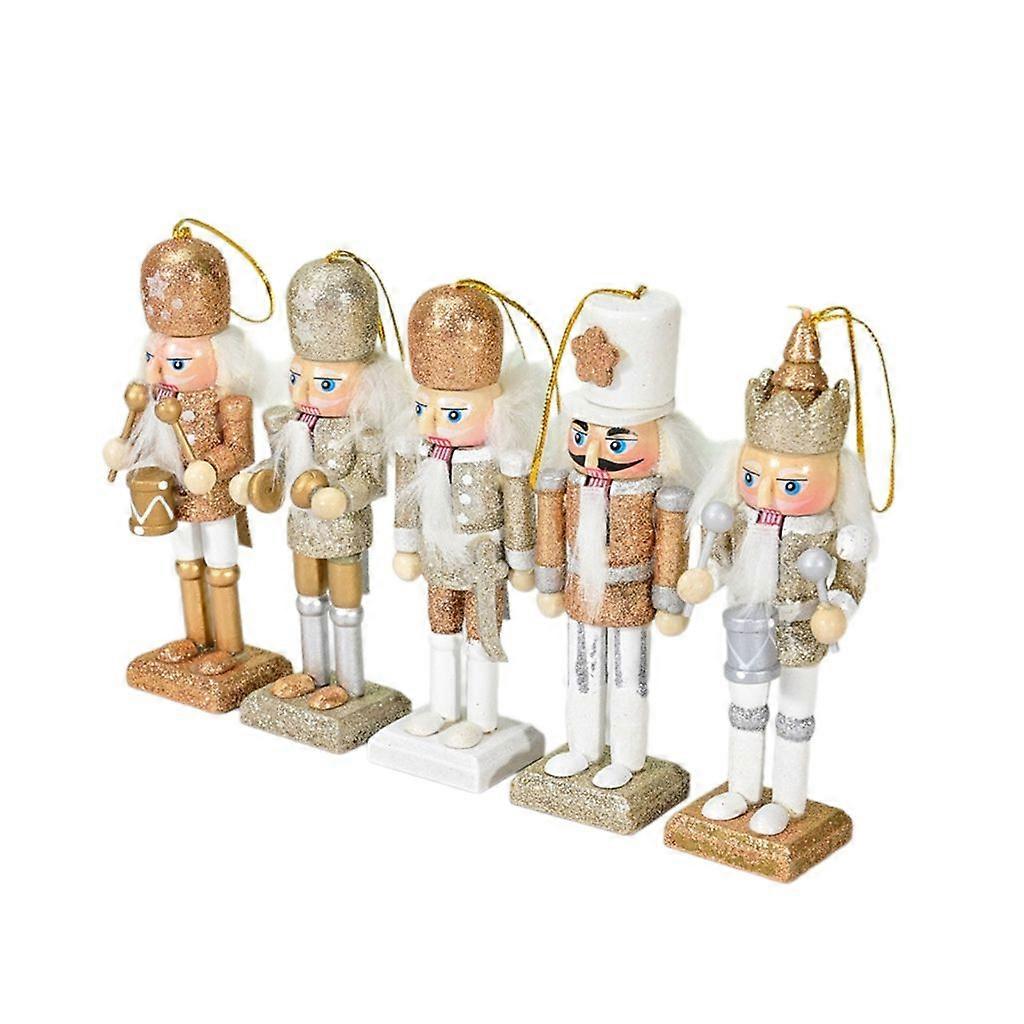Elegant 12CM Wood Nutcrackers Ornament with Gold and Silver Accent for Home