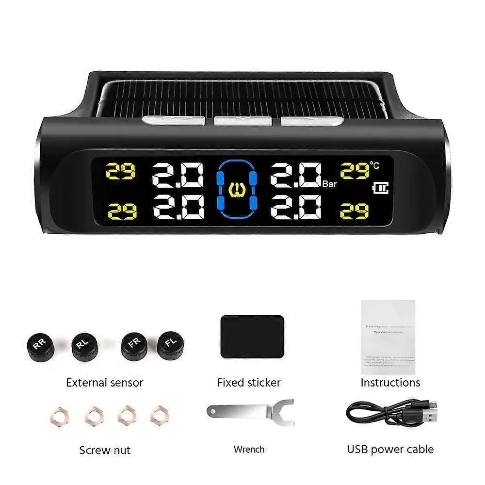 con 4 Sensors Car TPMS Tire Pressure Monitoring System Solar Powered  Auto Security Alarm Tester 4x4 Automobile Accessories