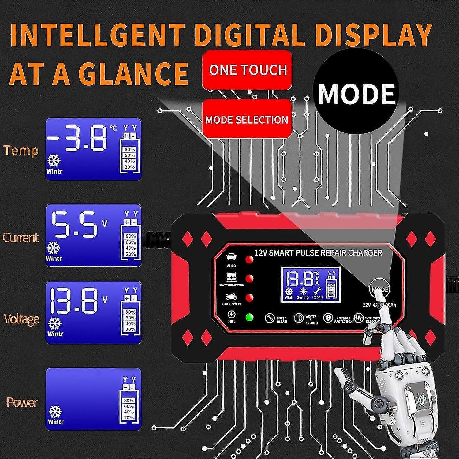 12V 6-Amp Car Battery Charger, Trickle Charger and Maintainer, Smart Fully Automatic Battery Charger w/Temperature Compensation, Battery Pulse Repair