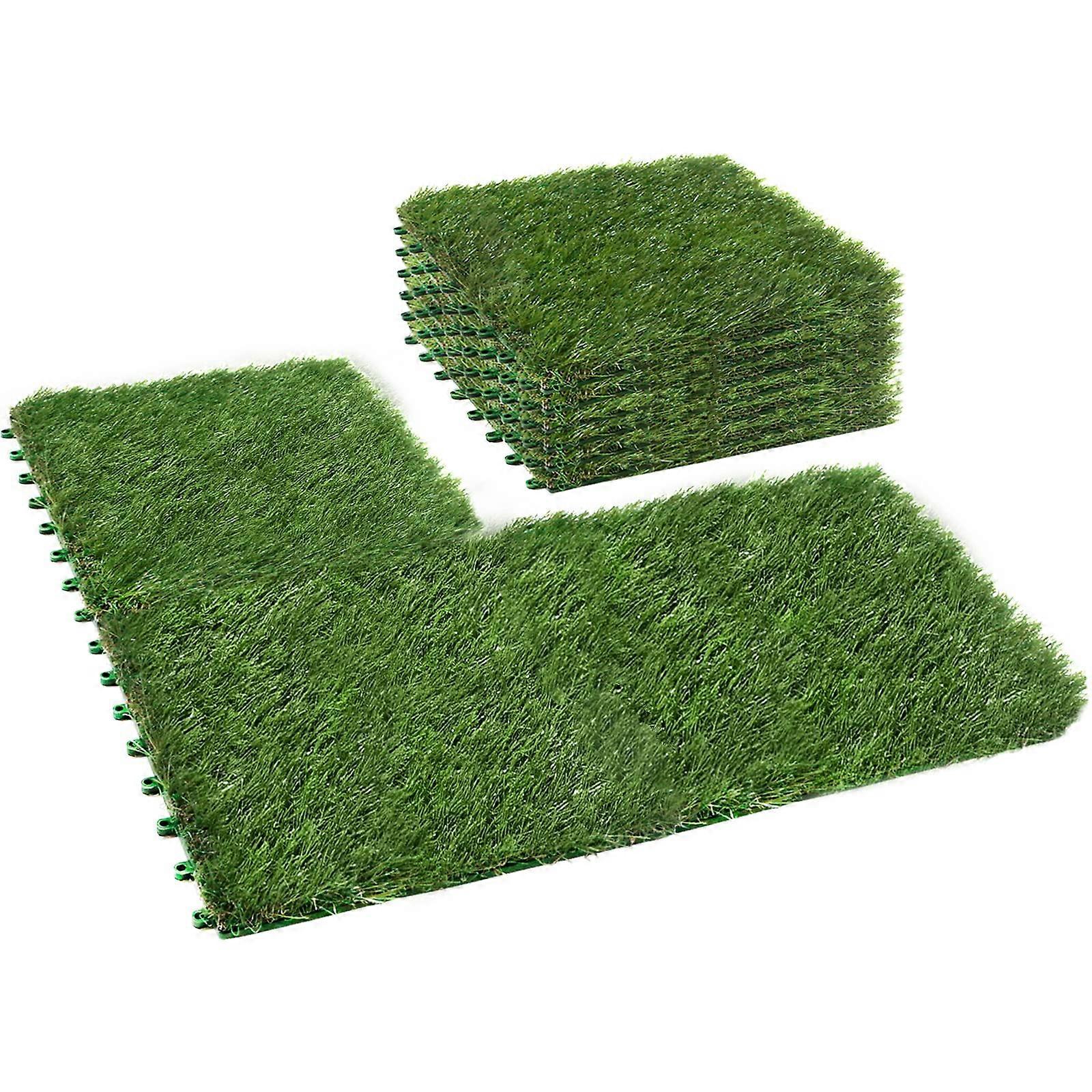 9 Pack Artificial Grass Turf Tile Interlocking System 12x12 Inch Self-Draining Faux Grass Mats for Outdoor Use