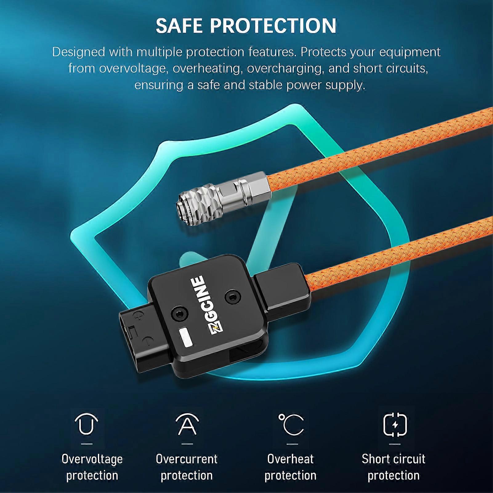 BMPCC Power Cable - Rotatable D-Tap, Continuous Power, Durable Braided Wire, 60cm