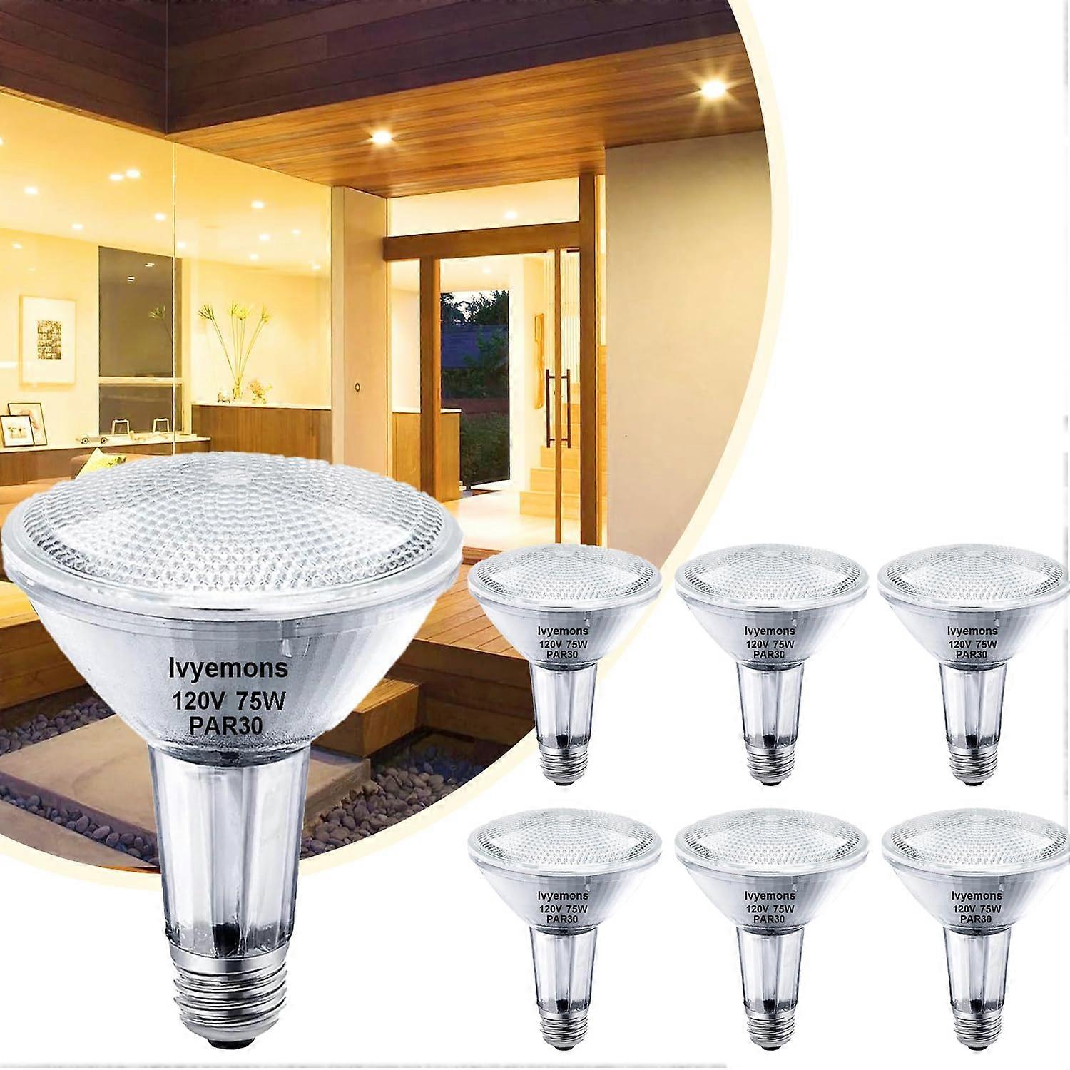 Par30 Flood Light Bulbs, 6Pack Dimmable Halogen Par30 Bulb 2800K Warm White