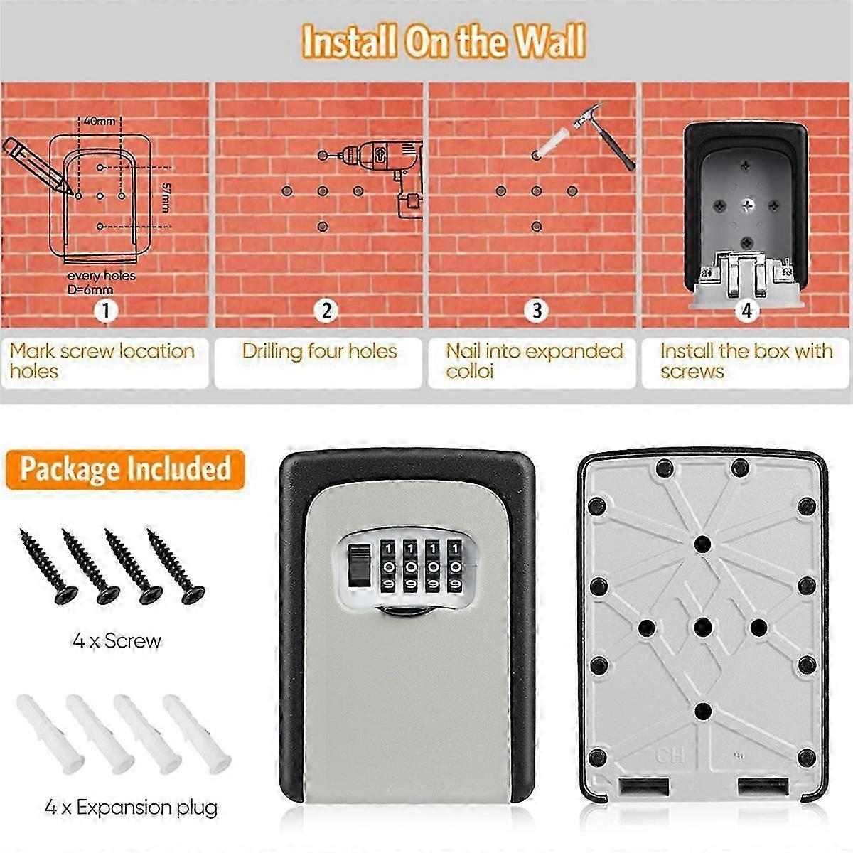 Key Lock Box Wall Mounted Grey and Black 2 Pack