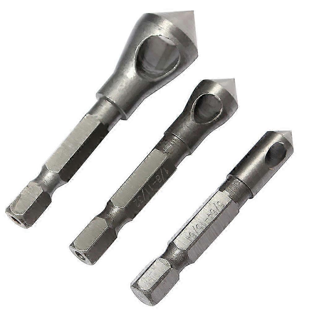 3 Pieces Countersink Drill Bit Set Deburring Metal Wood Plastic Hex Shank