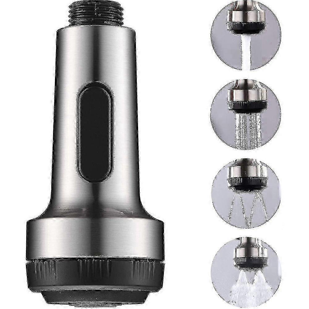 4-Function Pull Out Kitchen Faucet Spray Head, Brushed Nickel G1/2 Connector Replacement