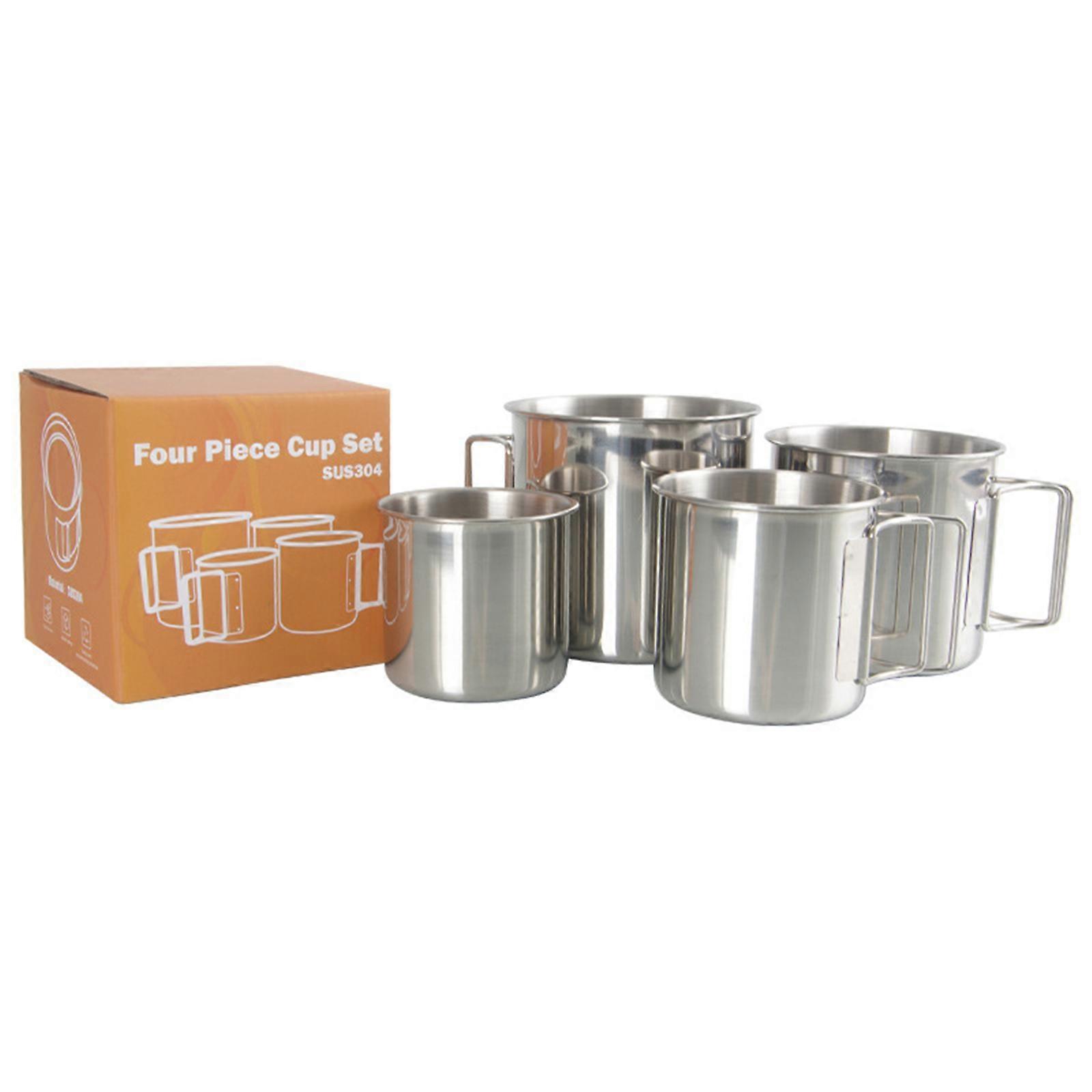 4 יחידות נירוסטה קמפינג קפה יין חיצוני מים ניתן לערום קל משקל קמפינג כלי שולחן אספקה צבעוני