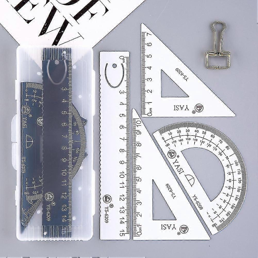 4pcs Straight Triangle Ruler Protractor Tool Student Stationery School Supplies Q