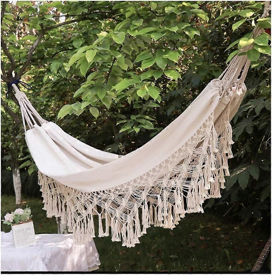 Double Tassel Hammock Swing Chair Indoor Outdoor Hanging Thickened Canvas Hammock Chair White