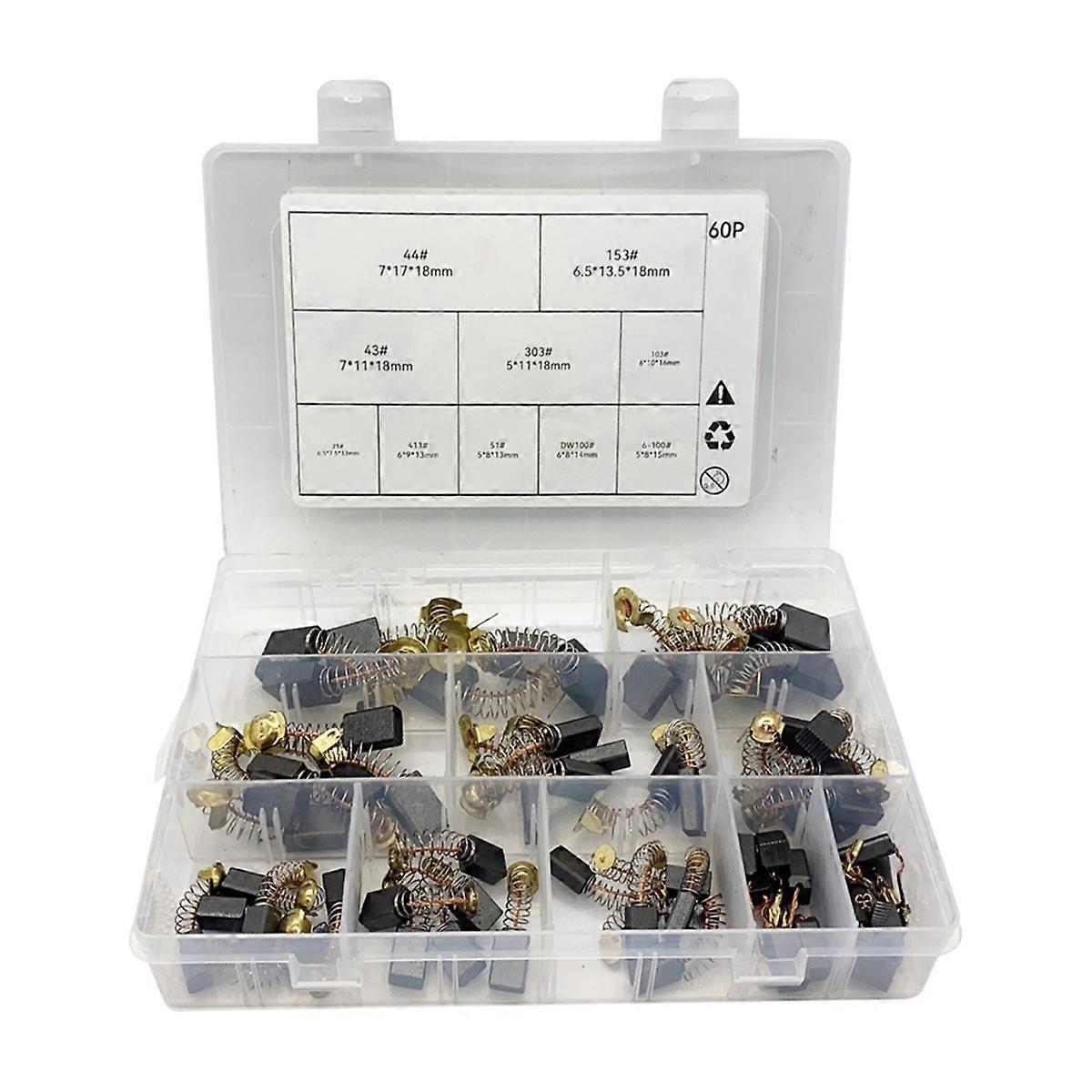 60pcs Electric Motor Carbon Brushes 10 Different Sizes Carbon Brush Motors Replacement Parts for Po