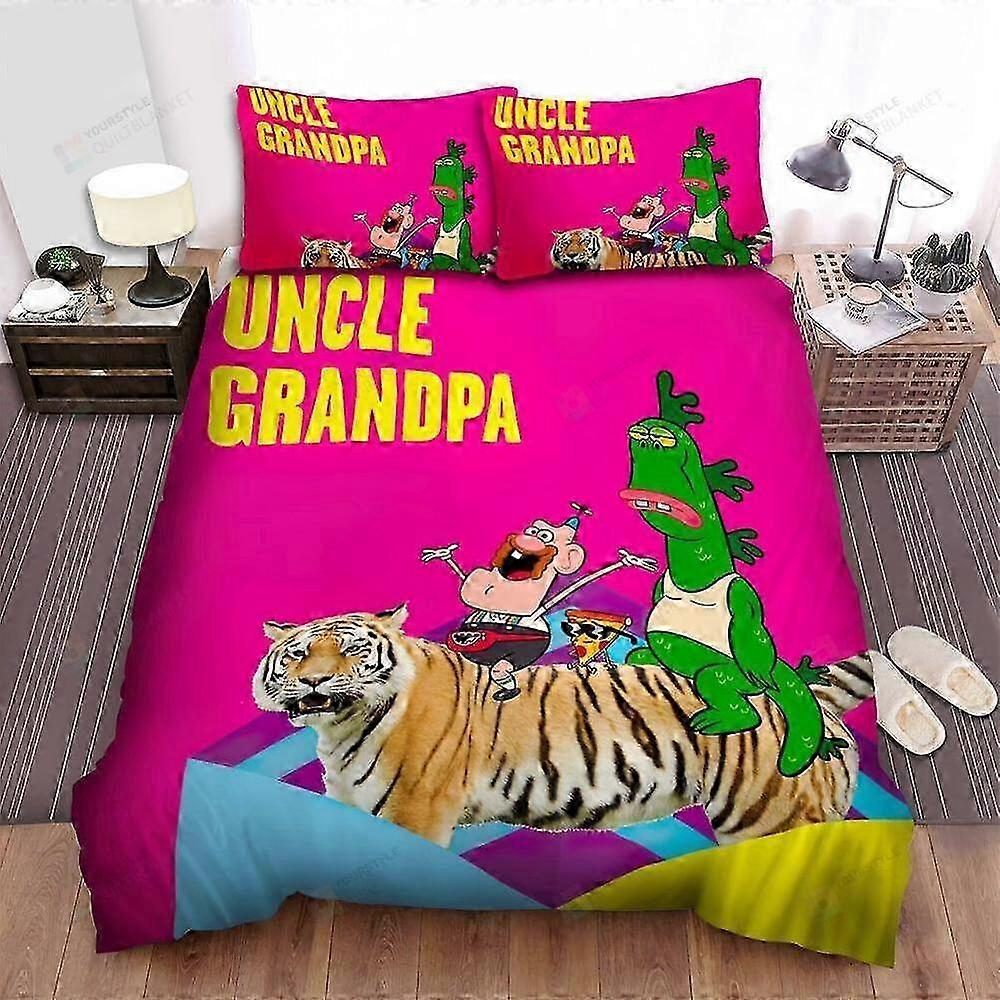 3-Piece Bedding Set Featuring Artwork of Main Characters from Uncle Grandpa, Includes Duvet Cover and 2 Pillow Shams, Perfect for Bed Sheets