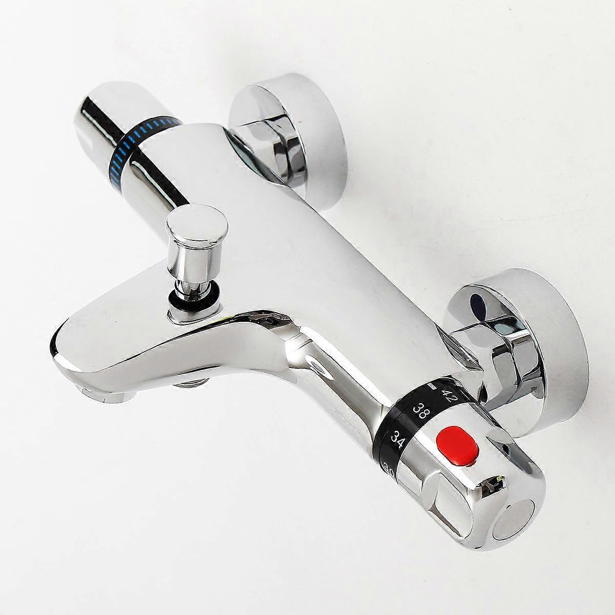 Thermostatic Dual Handle Temperature Control Wall Mount Shower Faucet Kitchen Sink Bath Mixer Tap Home Water Bathroom Control Valve Mounted Ceramic