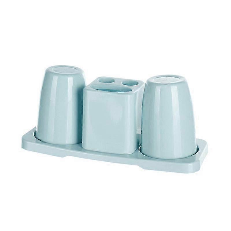 Double Toothbrush Cup & Toothpaste Holder Set with Stand - Blue